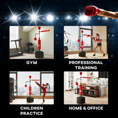 PURE 4-in-1 Boxing Punching Bag, Freestanding with 2 Speed Bals, 360° Reflex Bar, 160-230cm Adjustable Height, Red