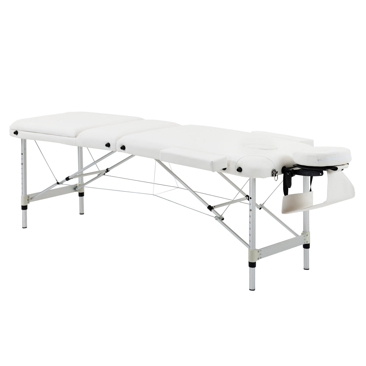 PURE Foldable Massage Bed Portable Table, 3-Section Aluminium Foldable Beauty Couch, Professional Salon Spa Table with Headrest Support and Carry Bag, 81 cm Width, White