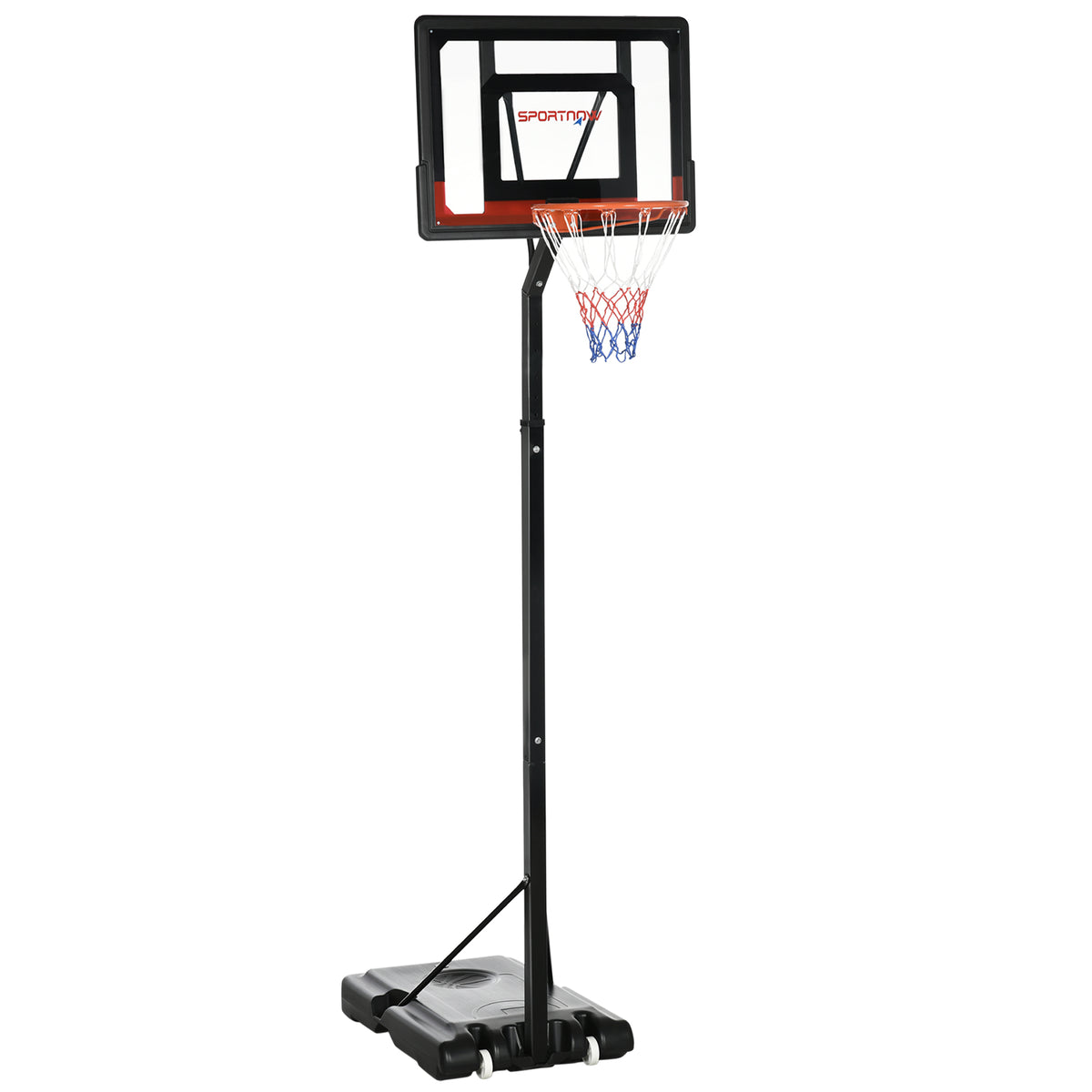 PURE 2.6-3.1m Adjustable Basketball Hoop and Basketball Stand w/ Backboard and Weighted Base, Portable on Wheels, Black