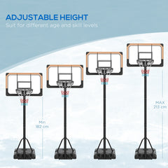 PURE Height Adjustable Basketball Stand Net Set System, Freestanding Basketball Hoop and Stand with Wheels, 182-213cm - Black