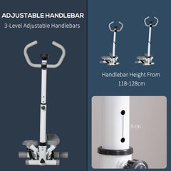 PURE Adjustable Twist Stepper Aerobic Ab Exercise Fitness Workout Machine w/ LCD Screen, Height Adjust Handlebars for Home Gym, White and Grey