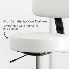 PURE Beautician's Swivel Salon Chair w/ Padded Seat Back 5 Wheels Adjustable Height Salon Hairdressers Tattoo Spa Rolling Cushion Professional 48cm White