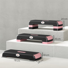 PURE Aerobic Step with 3-Level Adjustable Heights for Home, Office Exercise, Black and Pink