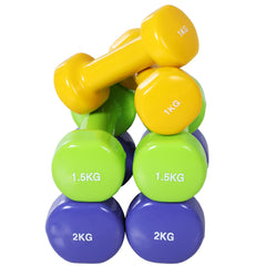 PURE 10KG Dumbbells Set with Carry Case, Hand Weights for Women and Men Home Gym Weight Lifting Training, Red, Yellow, Green, Purple