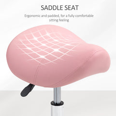 PURE Saddle Stool, PU Leather Adjustable Rolling Salon Chair with Steel Frame for Massage, Spa, Beauty and Tattoo, Pink