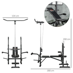 PURE Adjustable Weight Bench with Pulley System, Incline Bench Press Set with Squat Rack, Leg Developer, Butterfly and Weight Storage, for Home Gym Full Body Workout