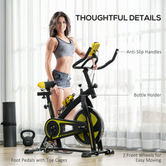 Exercise Bike, Indoor Stationary Bike, Cycling Machine with Adjustable Seat and Resistance for Home Gym Workout, Yellow