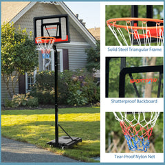 PURE 2.6-3.1m Adjustable Basketball Hoop and Basketball Stand w/ Backboard and Weighted Base, Portable on Wheels, Black