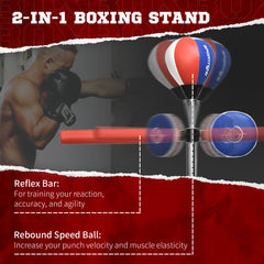 PURE Adjustable Speed Bag, Boxing Bag, with Sand, Reflex Bar, Punching Pad, Multicoloured