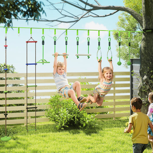 PURE Obstacle course for Kids, with 10-Piece Slackline Kit with Monkey Bars, Gym Rings, Rope Ladder, Nest Swing, Hanging Tray
