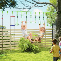 PURE Obstacle course for Kids, with 10-Piece Slackline Kit with Monkey Bars, Gym Rings, Rope Ladder, Nest Swing, Hanging Tray