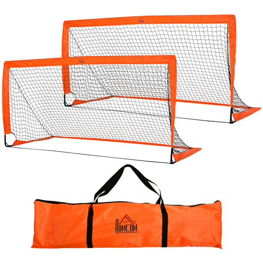 PURE Set of 2 Football Goal Net 6 x 3 ft Foldable Outdoor Sport Training Teens Adults Football with Carrying Bag Orange