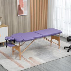 PURE Portable Massage Bed, Folding Spa Beauty Massage Table with 2 Sections, Carry Bag and Wooden Frame, Purple