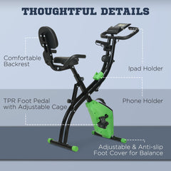 PURE 2-in-1 Folding Exercise Bike with 8-Level Magnetic Resistance, Arm Resistance Band, Pulse Sensor, Green