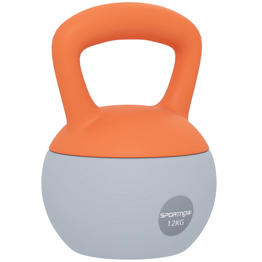 PURE 12KG Soft Kettlebell, Kettlebell with Non-Slip Handle for Home Gym, Weight Lifting, Strength Training, Orange/Grey