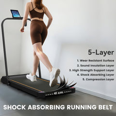 PURE 2.5HP Walking Pad, 1-6km/h Folding Treadmill with Remote Control and LED Display for Home Gym Office, Orange