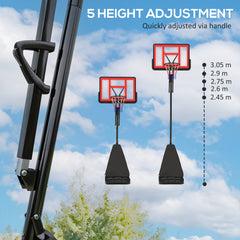 PURE 245-305cm Adjustable Basketball Hoop and Stand, with Wheels, Red