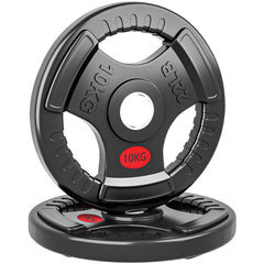 PURE Olympic Weight Plates, 2"/5cm Weight Disc Pair with Tri-Grips, 2 x 10kg Dumbbell Plates for Weightlifting and Strength Training Home Gym Fitness Workout, Black