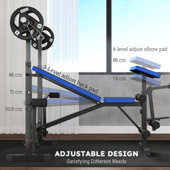 PURE Adjustable Weight Bench with Leg Extension, Barbell Rack, Preacher Curl Pad, Butterfly, Multi-Function Home Gym Bench for Strength Training, Blue