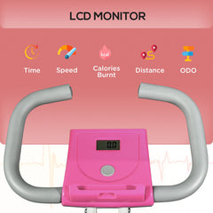 PURE Folding Exercise Bike, with Adjustable Magnetic Resistance, Seat Height - White and Pink