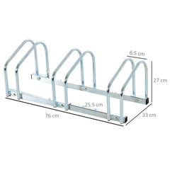 Bicycle Parking Stand for 3 Bikes, Floor or Wall Mount, Cycle Storage Locking Rack, Silver