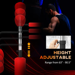 PURE 4-in-1 Boxing Punching Bag, Freestanding with 2 Speed Bals, 360° Reflex Bar, 160-230cm Adjustable Height, Red