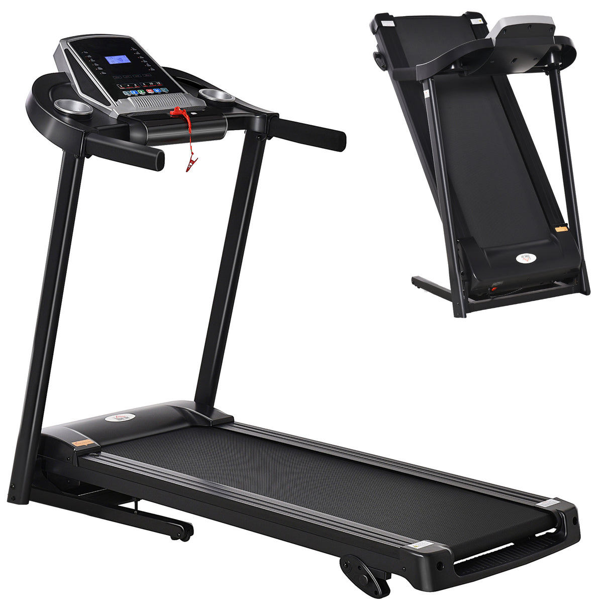 PURE Folding Treadmill, 2.0HP Incline Treadmill Running Machine, 12.8 km/h, with LED Display, Manual Incline, 12 Preset Programs, Drink & Phone Holder for Home Gym Fitness