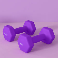 2 x 4kg Hexagonal Dumbbells Weights Set with Non-Slip Grip for Home Gym Workout, Purple