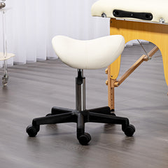 PURE Saddle Stool, PU Leather Adjustable Rolling Salon Chair with Steel Frame for Massage, Spa, Beauty and Tattoo, White