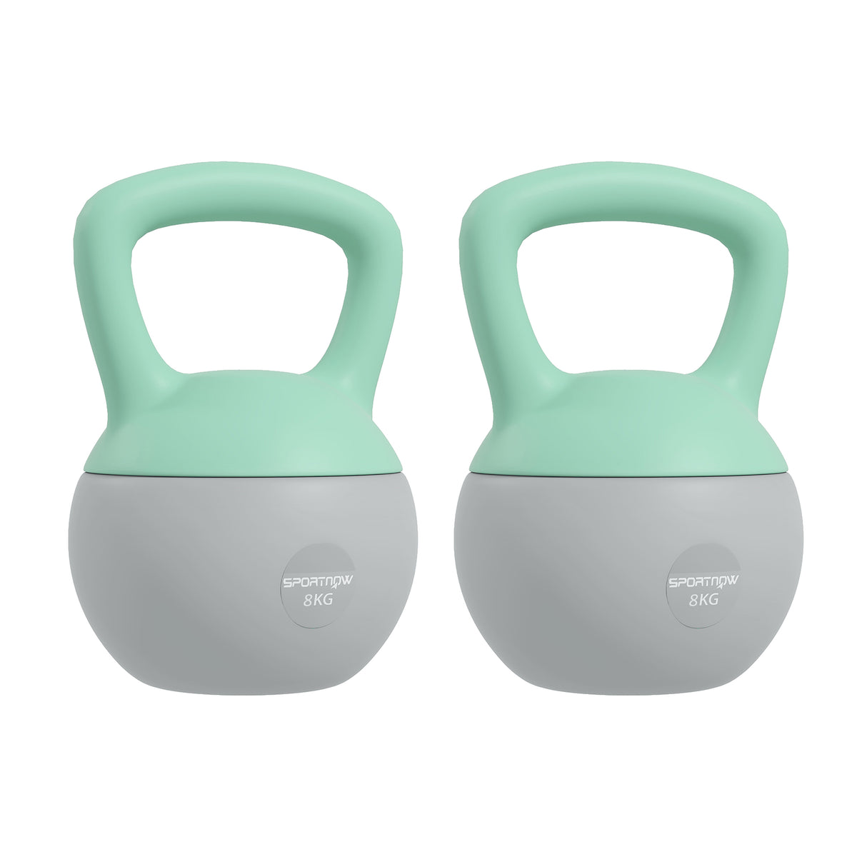 PURE 2 x 8kg Soft Kettlebell, Kettle Bell with Non-Slip Handle, for Home Gym, Strength Training, Cardio - Grey and Green