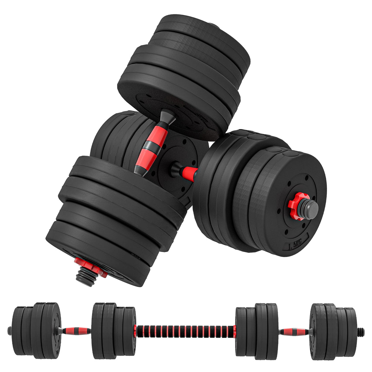 30kg 2 IN 1 Adjustable Dumbbells Weight Set, Dumbbell Hand Weight Barbell for Body Fitness, Lifting Training for Home, Office, Gym, Black