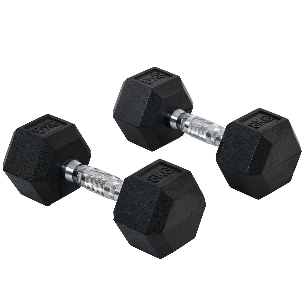 PURE 2x8kg Hex Dumbbell Rubber Weights Sets Hexagonal Gym Fitness Lifting Home