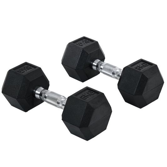 PURE 2x8kg Hex Dumbbell Rubber Weights Sets Hexagonal Gym Fitness Lifting Home