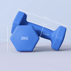 PURE 2 x 2kg Hexagonal Dumbbells Weights Set with Non-Slip Grip for Home Gym Workout, Blue