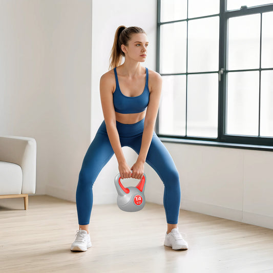 PURE Kettlebell, 14kg Kettle Bells with Handle for Home Gym Weight Lifting and Strength Training, Red and Grey