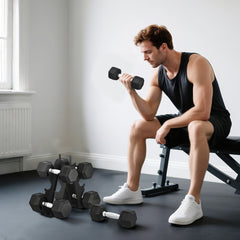 PURE Hex Dumbbell Set with Weights Storage Rack, Rubber Coated Dumbbells, Non-Slip Chrome Handles, Space-Saving for Home Gym Weight Lifting Strength Training, 2 x 2kg, 2 x 5kg, 2 x 8kg