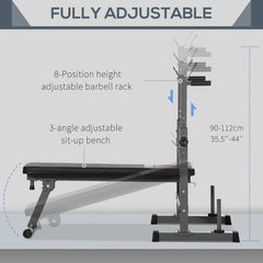 Adjustable Weight Bench, Foldable Bench Press with Barbell Rack, Dip Station, Home Gym, Strength Training, Multiuse