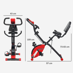 PURE Five-in-one Foldable Exercise Bike, Stationary Bike with Arm Workout Bands, LDC Monitor, Phone Holder, Red