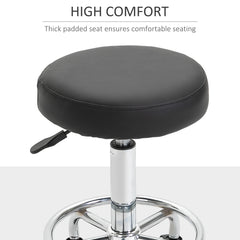 PURE Round Rolling Stool, PU Leather Height Adjustable Stool Chair with Wheels and Swivel Seat for Salon, Massage, Spa, Home Kitchen, Black