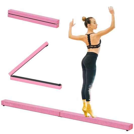 PURE 2.4M 8FT Gymnastics Folding Balance Beam Home Gym Training Exercise Sports - Pink