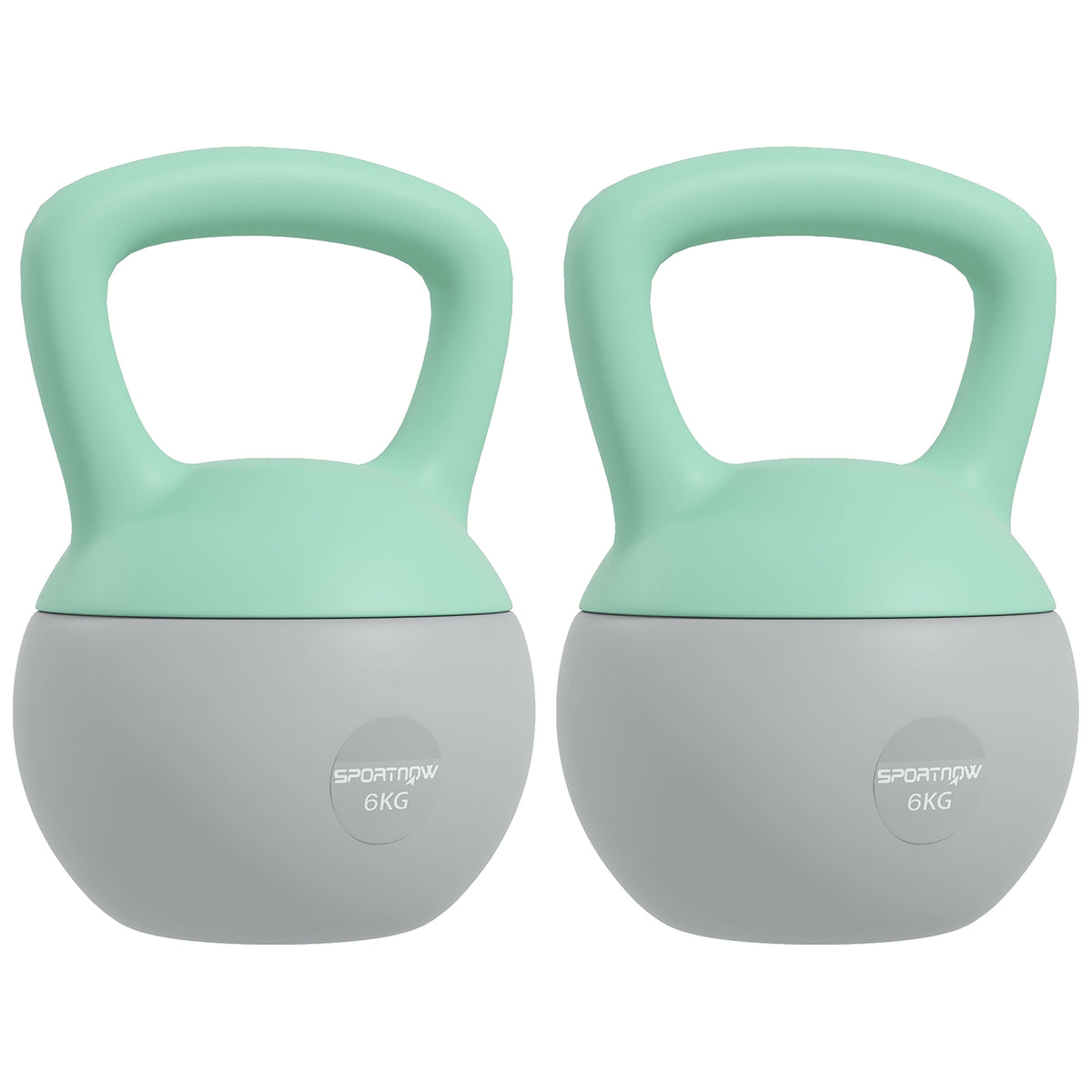 PURE 2 x 6kg Soft Kettlebell, Kettle Bell with Non-Slip Handle, for Home Gym, Strength Training, Cardio - Grey and Green