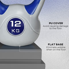PURE Kettlebell, 12kg Kettle Bells with Handle for Home Gym Weight Lifting and Strength Training, Dark Blue and Grey
