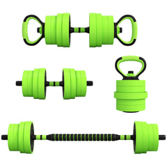 30kg Four-In-One Adjustable Weight Dumbbells Set, Barbell, Kettlebell, Push Up Stand - Green