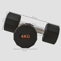 2 x 4kg Dumbbells Weights Set with 12-Sided Shape and Non-Slip Grip for Men Women Home Gym Workout