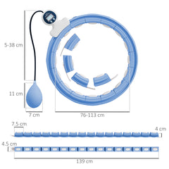 PURE Smart Weighted Hula Hoop, Massage Hula Ring w/ 16 Detachable Knots, 360° Auto-Rotating Ball, Digital Counter Light Blue
