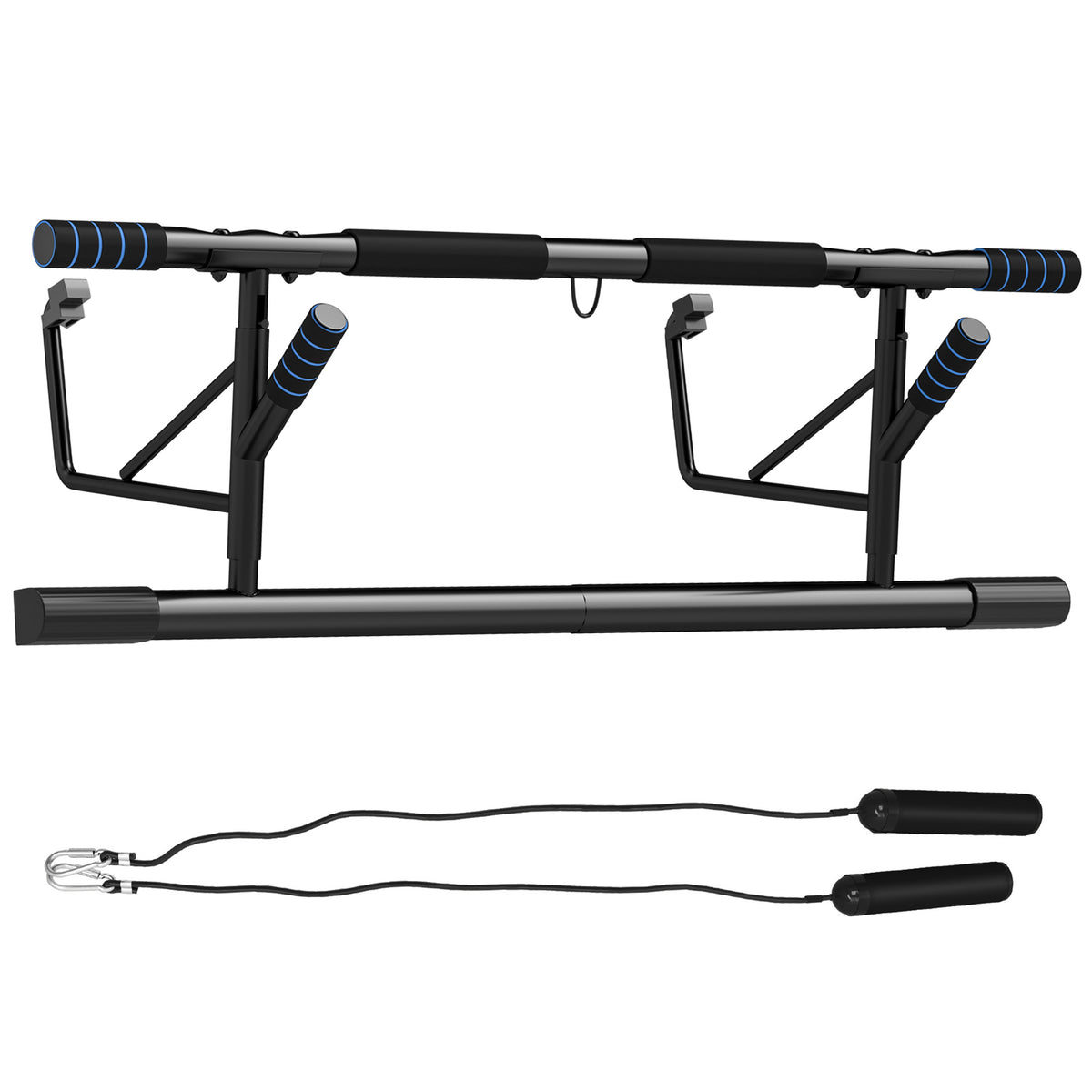 PURE Pull-Up Bar, No-Drilling Chin-Up Bar, Push-Up Stand with Resistance Bands, Padded Handles for Home Gym Exercise, Blue