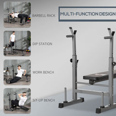 Adjustable Weight Bench, Foldable Bench Press with Barbell Rack, Dip Station, Home Gym, Strength Training, Multiuse