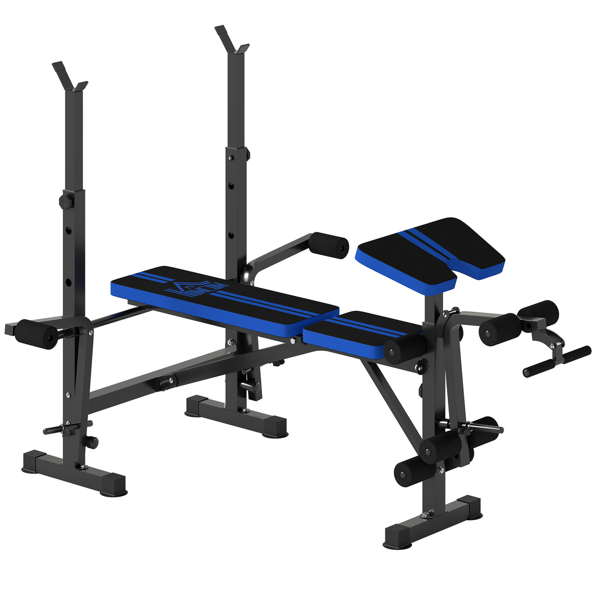 PURE Adjustable Weight Bench with Leg Extension, Barbell Rack, Preacher Curl Pad, Butterfly, Multi-Function Home Gym Bench for Strength Training, Blue