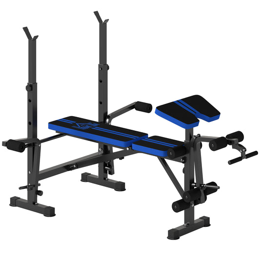 PURE Adjustable Weight Bench with Leg Extension, Barbell Rack, Preacher Curl Pad, Butterfly, Multi-Function Home Gym Bench for Strength Training, Blue