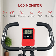 PURE Five-in-one Foldable Exercise Bike, Stationary Bike with Arm Workout Bands, LDC Monitor, Phone Holder, Red